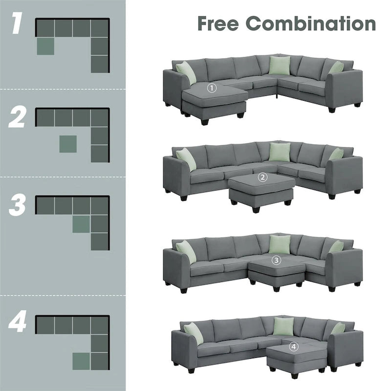 Merax 112*87 Sectional Sofa Couches Living Room Sets 7 Seats Modular Sectional Sofa
