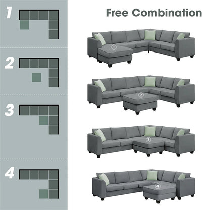 Merax 112*87 Sectional Sofa Couches Living Room Sets 7 Seats Modular Sectional Sofa