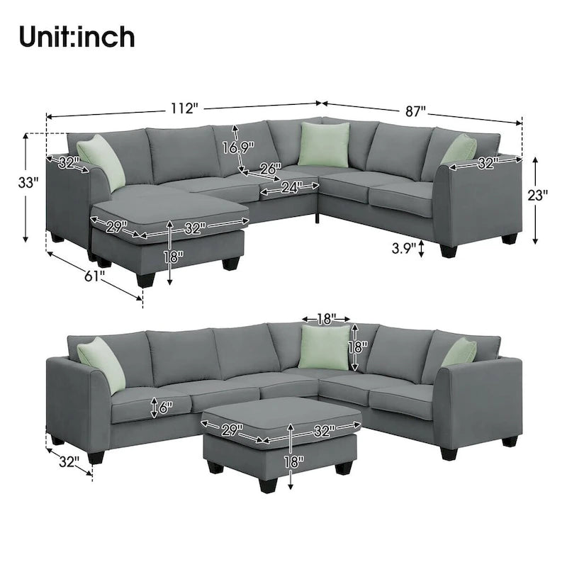 Merax 112*87 Sectional Sofa Couches Living Room Sets 7 Seats Modular Sectional Sofa