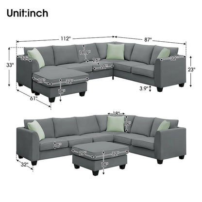 Merax 112*87 Sectional Sofa Couches Living Room Sets 7 Seats Modular Sectional Sofa