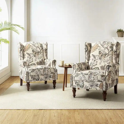 Gott Traditional Wingback Armchair with Solid Wood Legs Set of 2 by HULALA HOME
