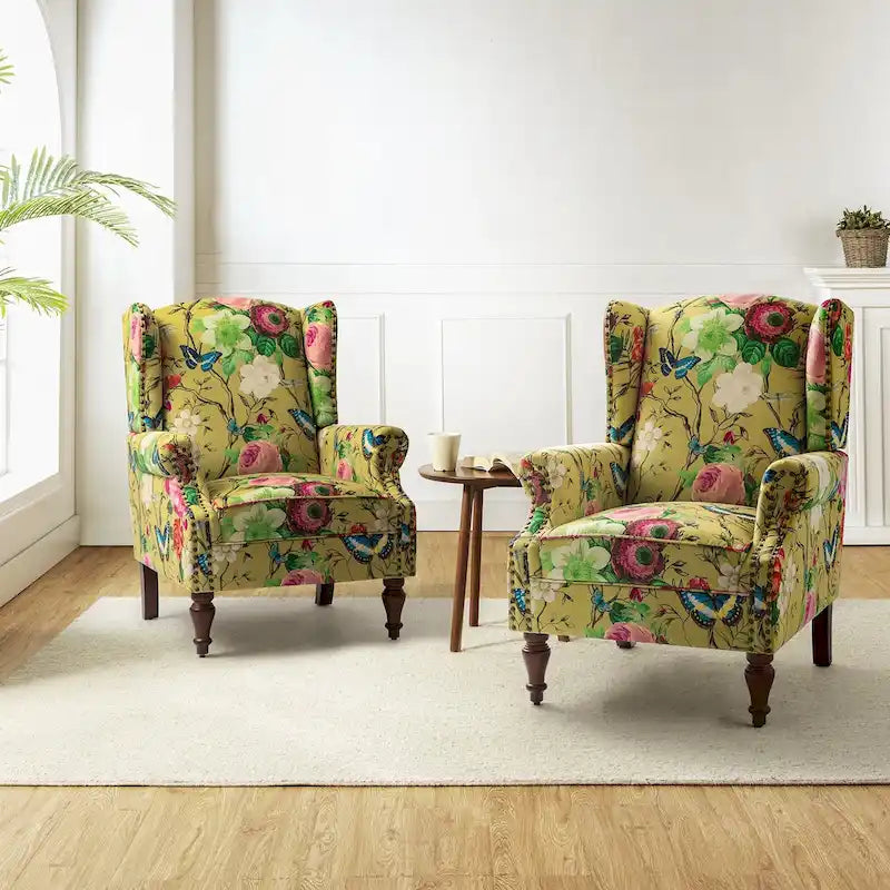 Gott Traditional Wingback Armchair with Solid Wood Legs Set of 2 by HULALA HOME