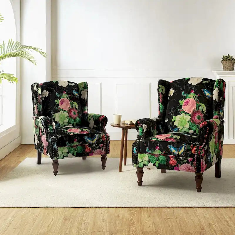 Gott Traditional Wingback Armchair with Solid Wood Legs Set of 2 by HULALA HOME