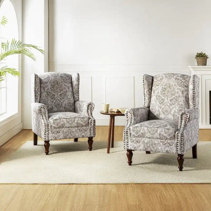 Gott Traditional Wingback Armchair with Solid Wood Legs Set of 2 by HULALA HOME