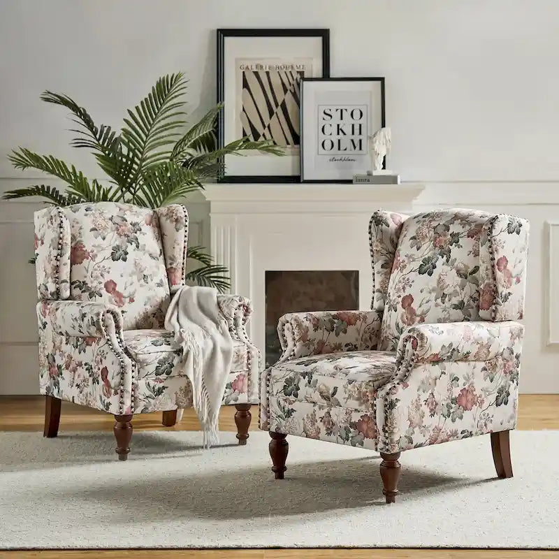 Gott Traditional Wingback Armchair with Solid Wood Legs Set of 2 by HULALA HOME