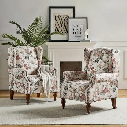 Gott Traditional Wingback Armchair with Solid Wood Legs Set of 2 by HULALA HOME