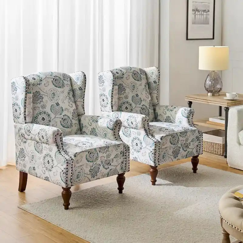 Gott Traditional Wingback Armchair with Solid Wood Legs Set of 2 by HULALA HOME