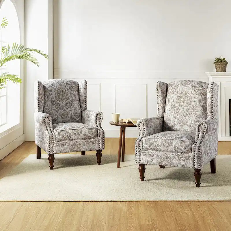 Gott Traditional Wingback Armchair with Solid Wood Legs Set of 2 by HULALA HOME