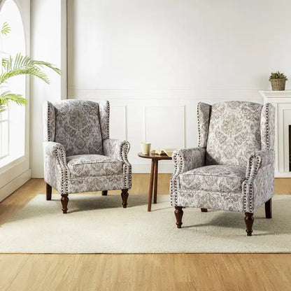 Gott Traditional Wingback Armchair with Solid Wood Legs Set of 2 by HULALA HOME