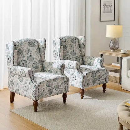 Gott Traditional Wingback Armchair with Solid Wood Legs Set of 2 by HULALA HOME