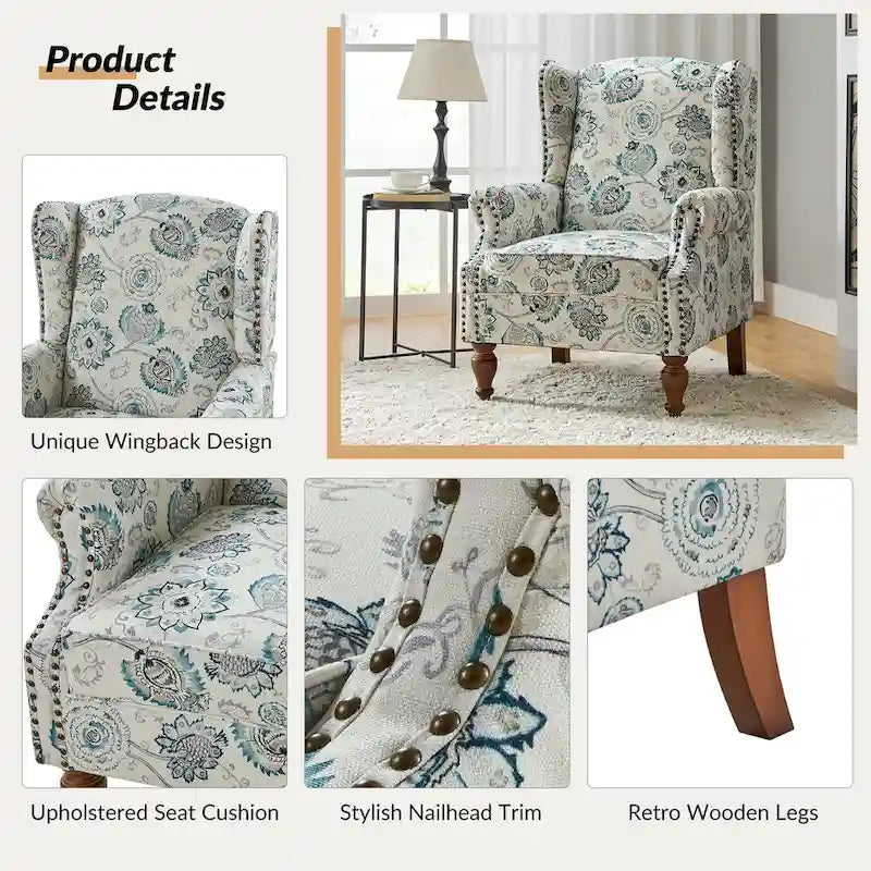 Gott Traditional Wingback Armchair with Solid Wood Legs Set of 2 by HULALA HOME