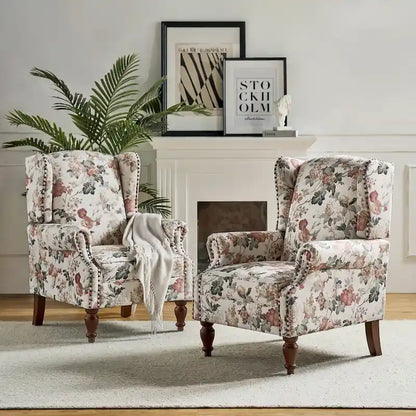 Gott Traditional Wingback Armchair with Solid Wood Legs Set of 2 by HULALA HOME