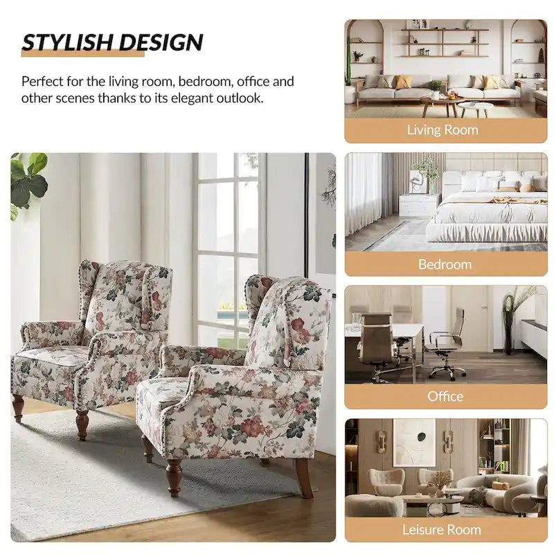 Gott Traditional Wingback Armchair with Solid Wood Legs Set of 2 by HULALA HOME