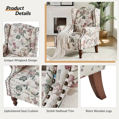 Gott Traditional Wingback Armchair with Solid Wood Legs Set of 2 by HULALA HOME