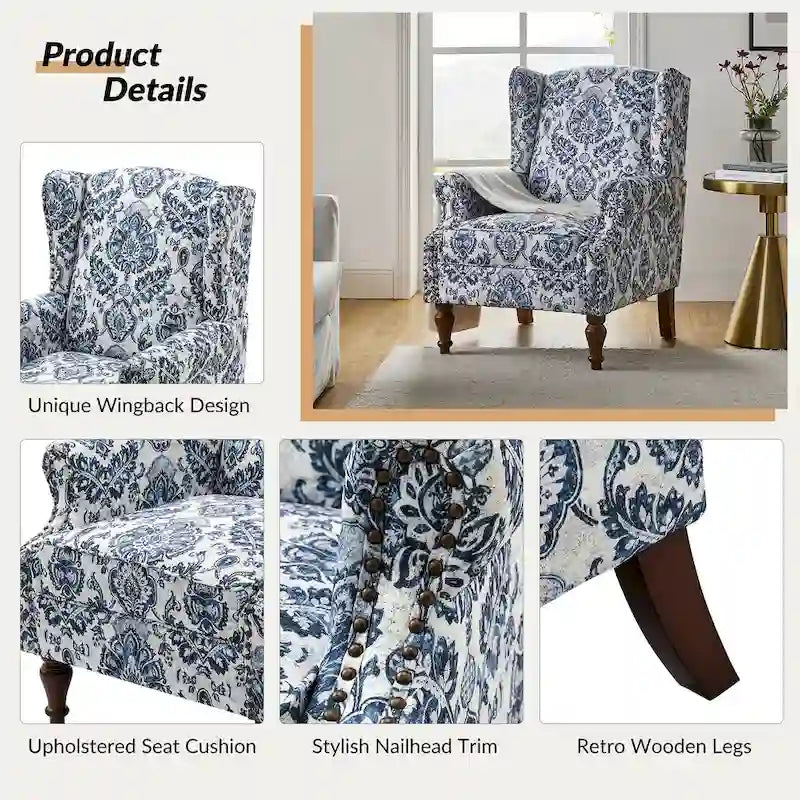 Gott Traditional Wingback Armchair with Solid Wood Legs Set of 2 by HULALA HOME