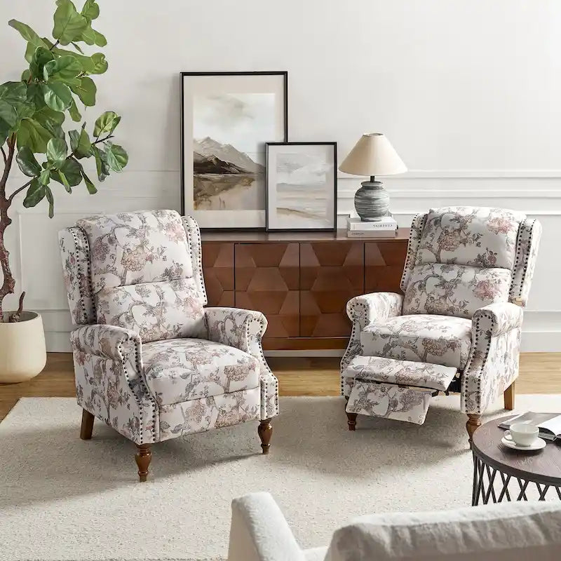 Terri Classic Cutaway Arms with Nailheads Manual Recliner for Living Room Set of 2 by HULALA HOME