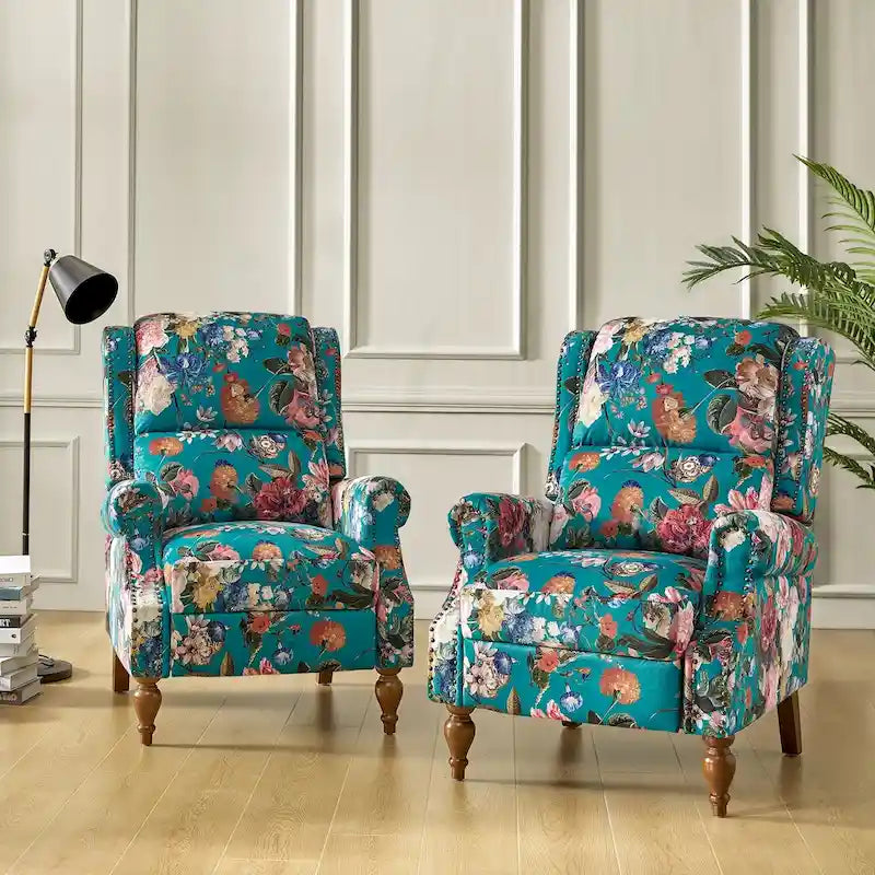 Terri Classic Cutaway Arms with Nailheads Manual Recliner for Living Room Set of 2 by HULALA HOME