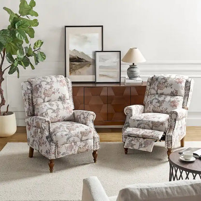 Terri Classic Cutaway Arms with Nailheads Manual Recliner for Living Room Set of 2 by HULALA HOME