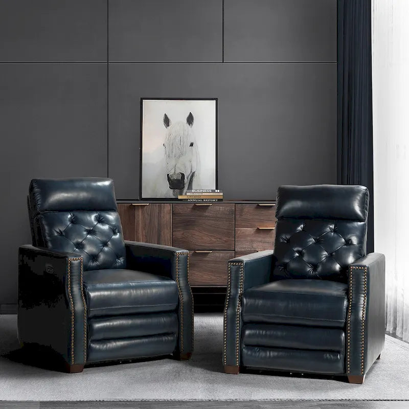 Alina 31.50Wide Genuine Leather Power Recliner with USB Port, Set of 2