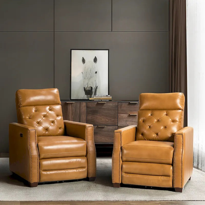 Alina 31.50Wide Genuine Leather Power Recliner with USB Port, Set of 2