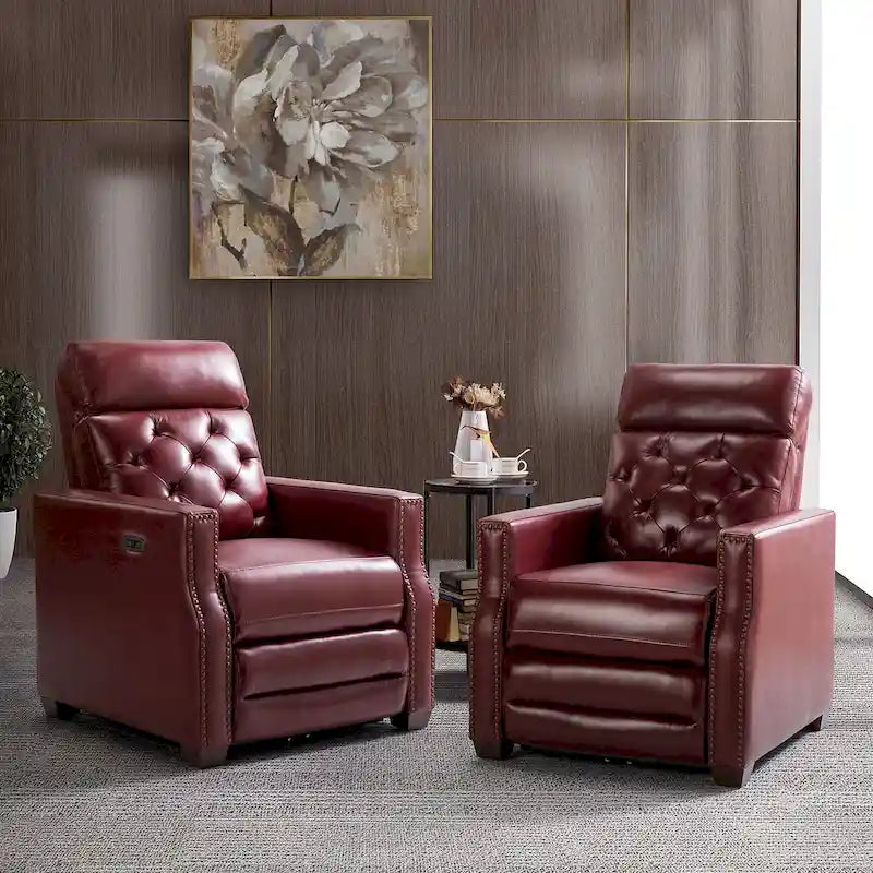Alina 31.50Wide Genuine Leather Power Recliner with USB Port, Set of 2