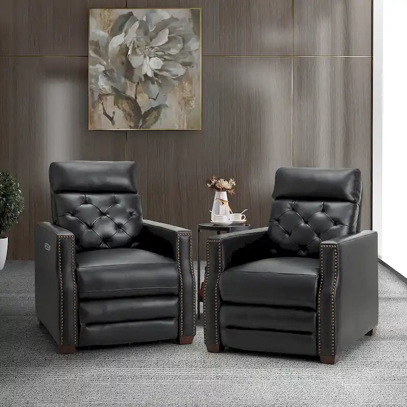 Alina 31.50Wide Genuine Leather Power Recliner with USB Port, Set of 2