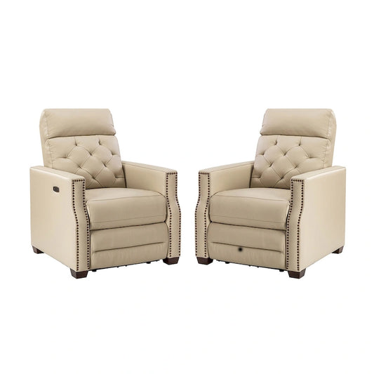Alina 31.50Wide Genuine Leather Power Recliner with USB Port, Set of 2