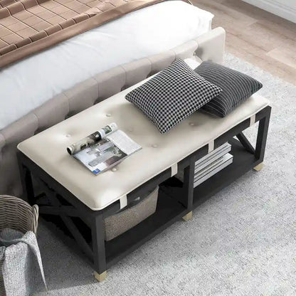Transitional Wood Storage Bench with Removable Faux Leather Cushions by Furniture of America