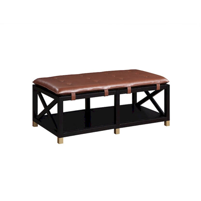 Transitional Wood Storage Bench with Removable Faux Leather Cushions by Furniture of America
