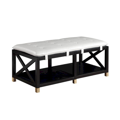 Transitional Wood Storage Bench with Removable Faux Leather Cushions by Furniture of America