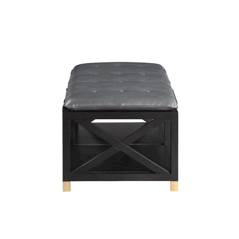 Transitional Wood Storage Bench with Removable Faux Leather Cushions by Furniture of America