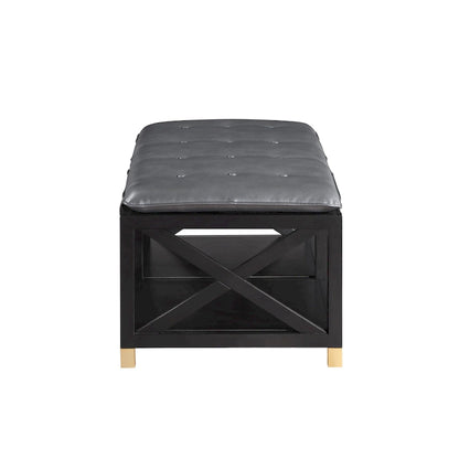 Transitional Wood Storage Bench with Removable Faux Leather Cushions by Furniture of America