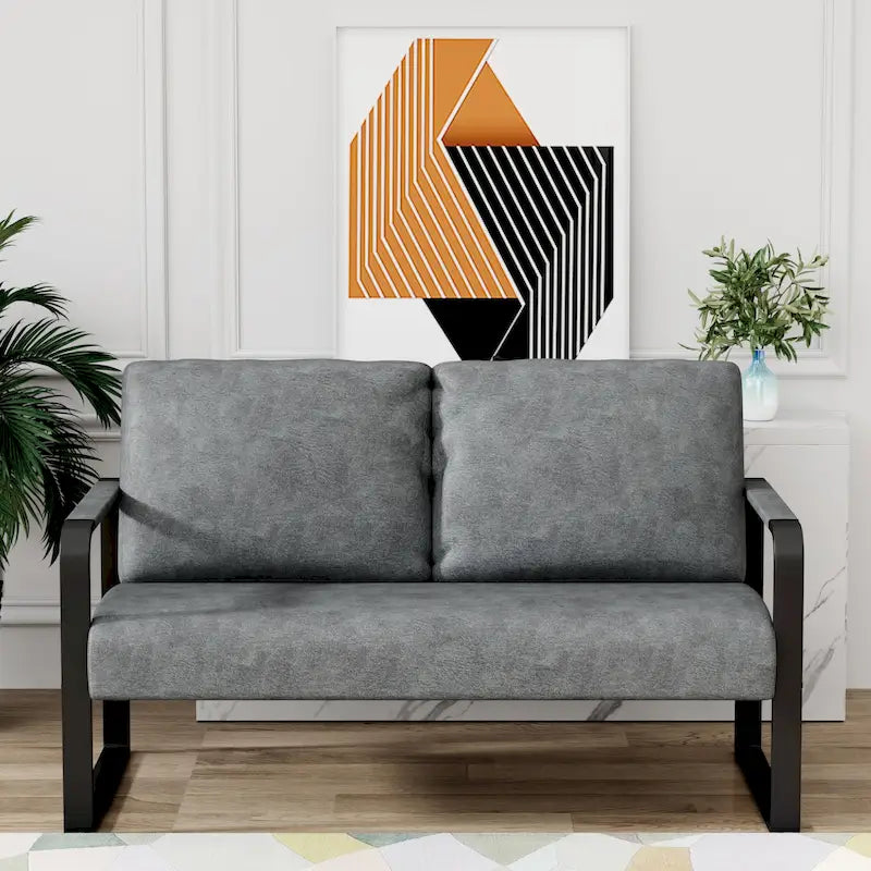 Loveseat Couch Bench Settee for Living Room, Upholstered Small Sofa Couch PU Leather Banquette Lounge Bench for Dining Room