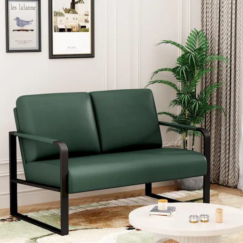 Loveseat Couch Bench Settee for Living Room, Upholstered Small Sofa Couch PU Leather Banquette Lounge Bench for Dining Room