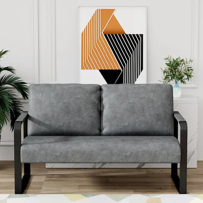 Loveseat Couch Bench Settee for Living Room, Upholstered Small Sofa Couch PU Leather Banquette Lounge Bench for Dining Room