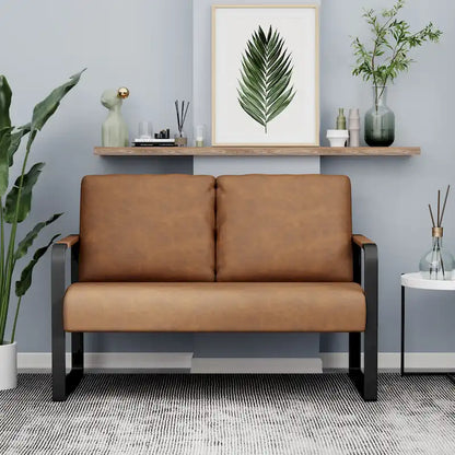 Loveseat Couch Bench Settee for Living Room, Upholstered Small Sofa Couch PU Leather Banquette Lounge Bench for Dining Room