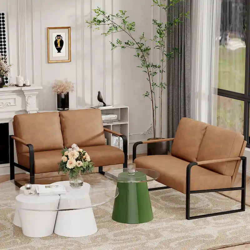 Loveseat Couch Bench Settee for Living Room, Upholstered Small Sofa Couch PU Leather Banquette Lounge Bench for Dining Room