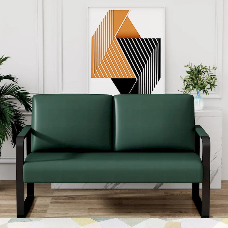 Loveseat Couch Bench Settee for Living Room, Upholstered Small Sofa Couch PU Leather Banquette Lounge Bench for Dining Room