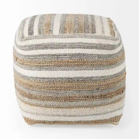 Aahana Multi-Colored Striped Hemp and Cotton Square Pouf