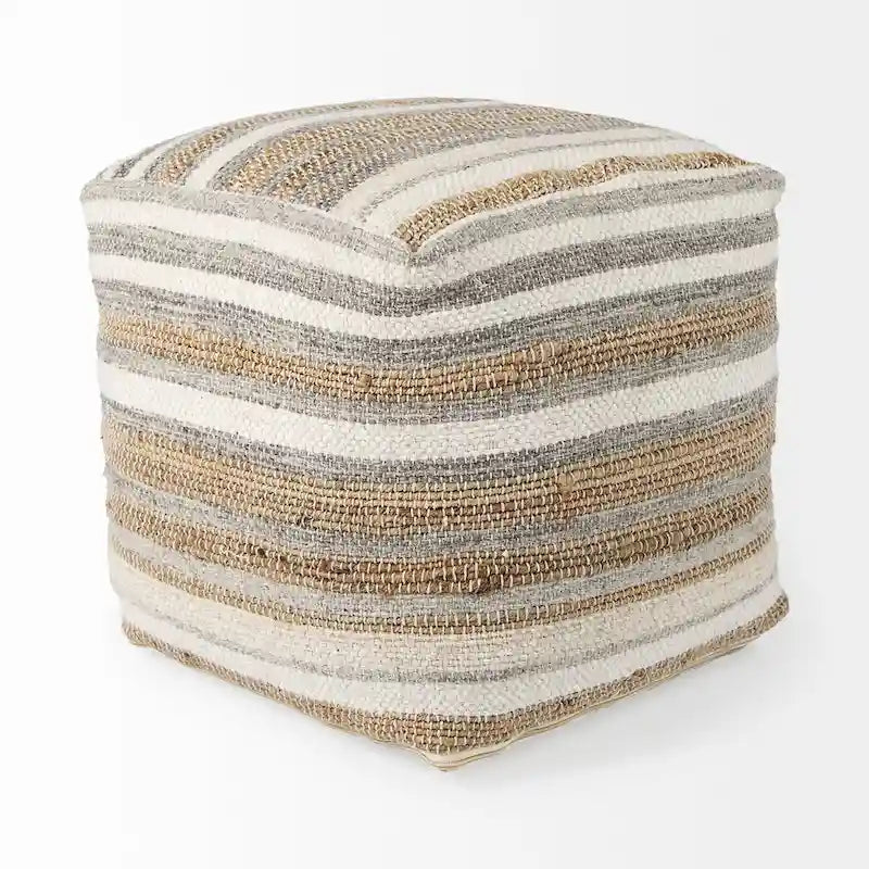 Aahana Multi-Colored Striped Hemp and Cotton Square Pouf