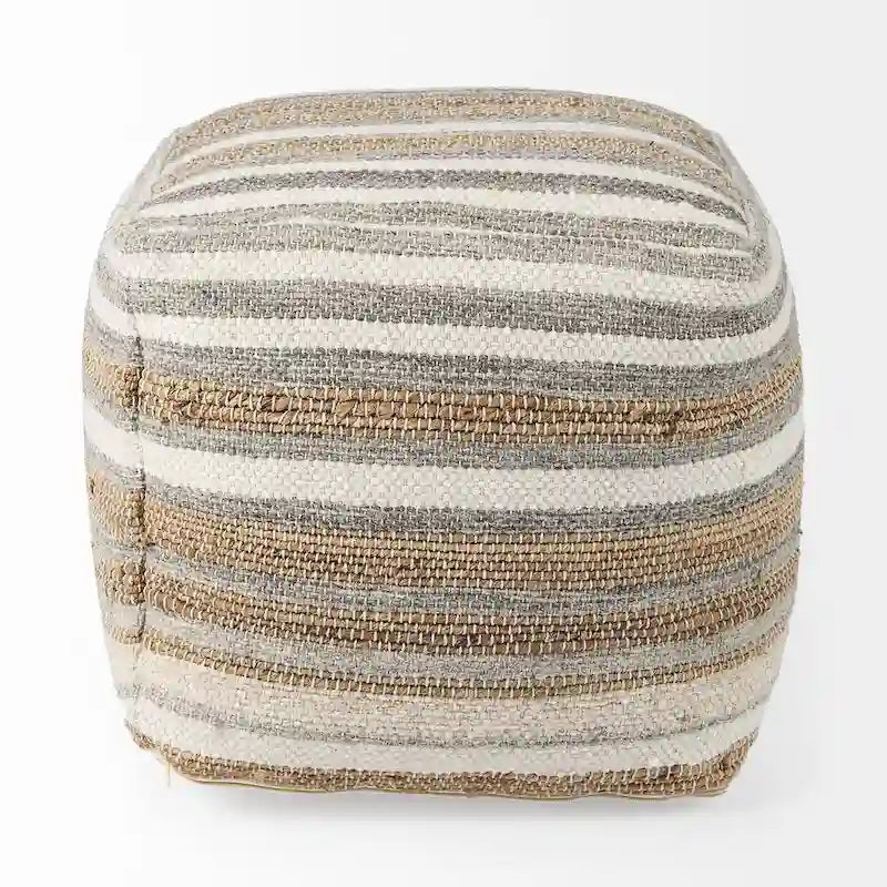 Aahana Multi-Colored Striped Hemp and Cotton Square Pouf