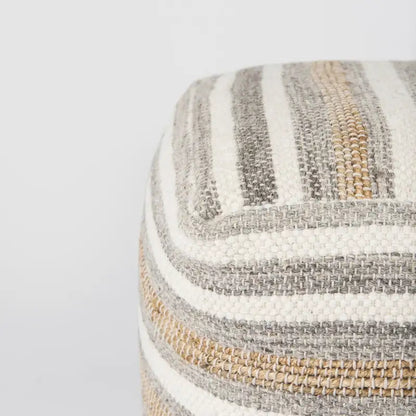 Aahana Multi-Colored Striped Hemp and Cotton Square Pouf