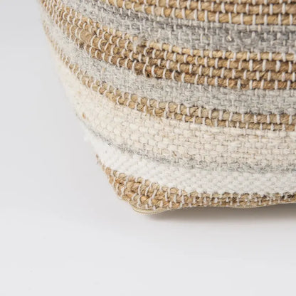 Aahana Multi-Colored Striped Hemp and Cotton Square Pouf