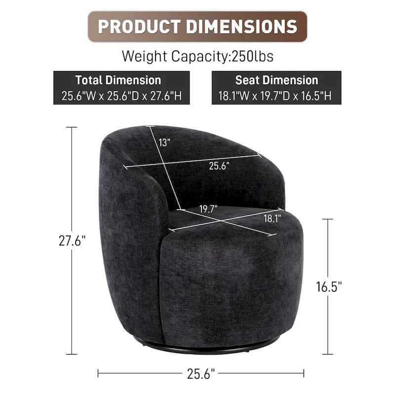 Ouyessir Accent Upholstered Round Velvet 360 Degree Swivel Sofa Chairs