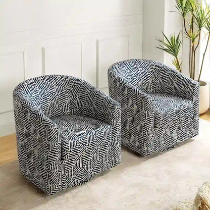 Cuenca Modern Upholstered Barrel Chair with Swivel Base Set of 2