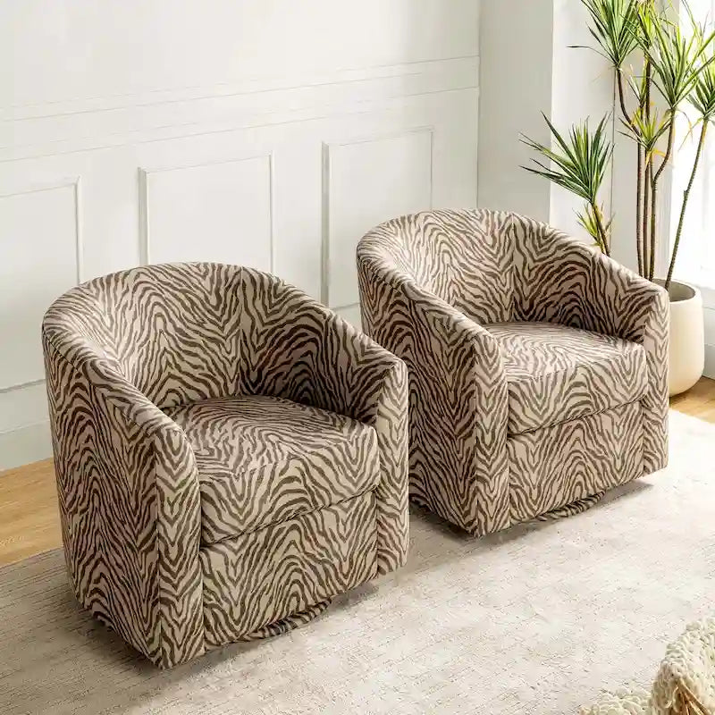 Cuenca Modern Upholstered Barrel Chair with Swivel Base Set of 2