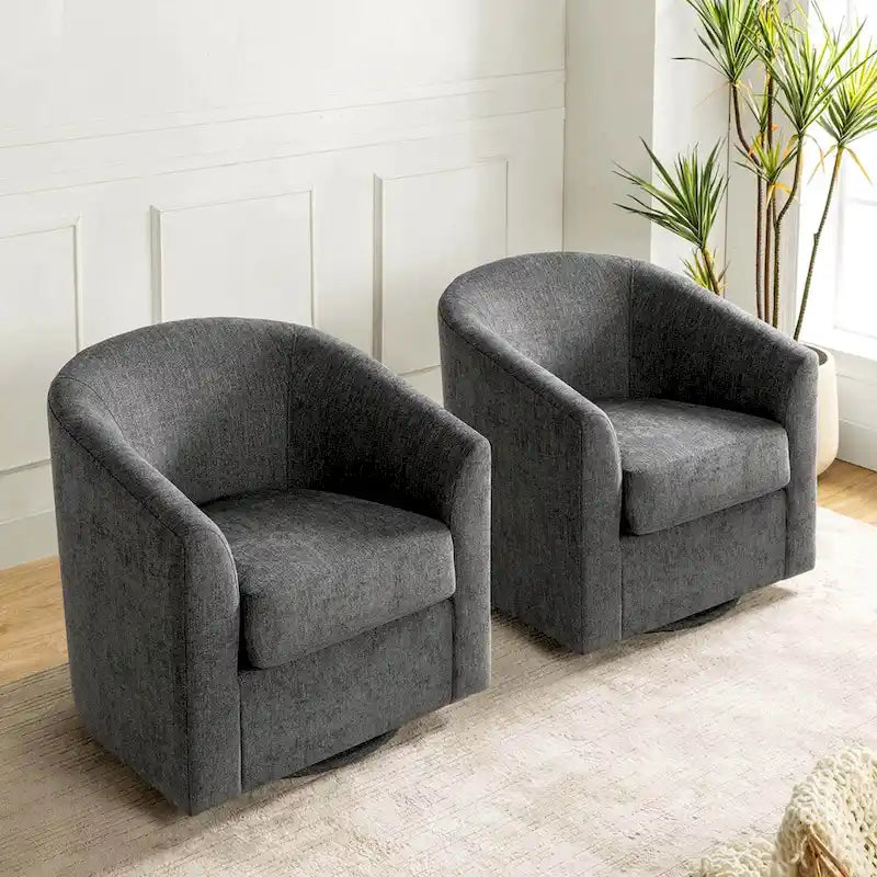Cuenca Modern Upholstered Barrel Chair with Swivel Base Set of 2
