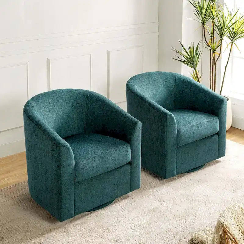 Cuenca Modern Upholstered Barrel Chair with Swivel Base Set of 2
