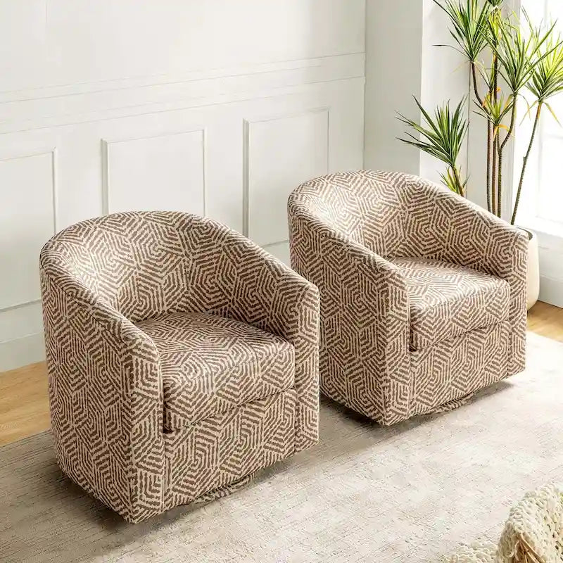 Cuenca Modern Upholstered Barrel Chair with Swivel Base Set of 2