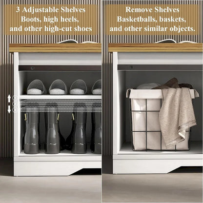White Shoe Bench Entryway with Storage, Modern Shoe Bench with Sliding X Barn Door - 47.24'x 15.35'x 17.72'